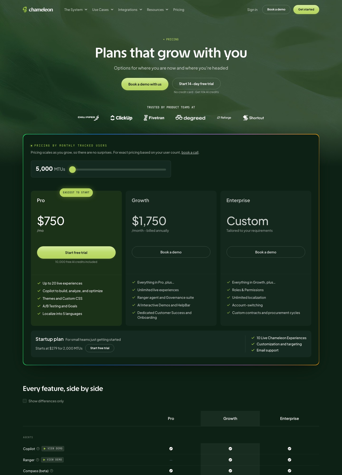 Chameleon pricing page, captured Oct 2026