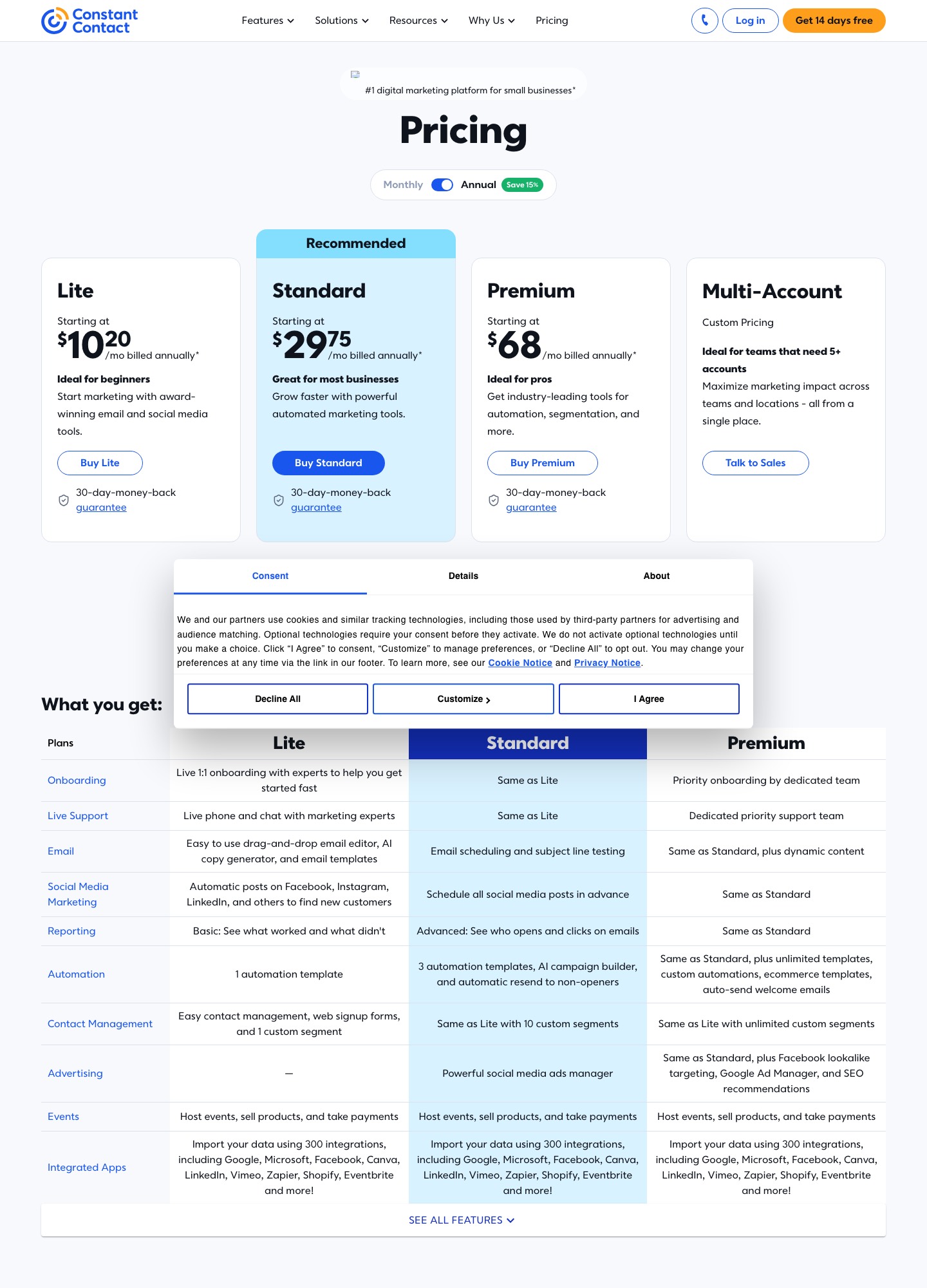 Constant Contact pricing page, captured Oct 2026