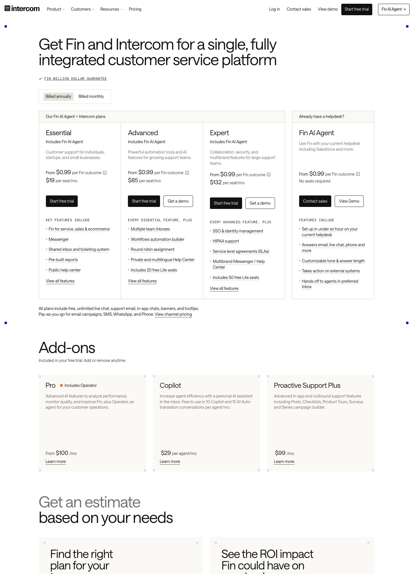 Intercom pricing page, captured Oct 2026