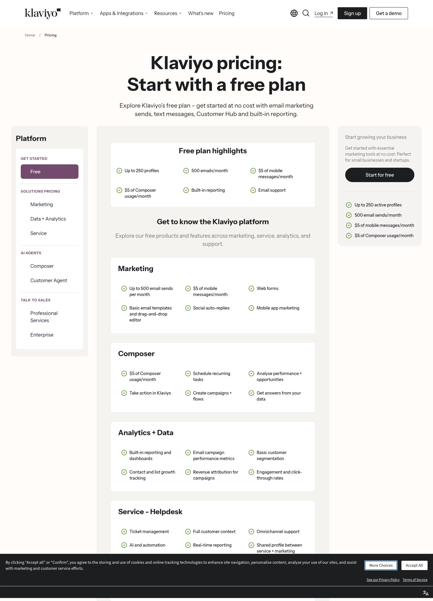 Klaviyo pricing page, captured Oct 2026