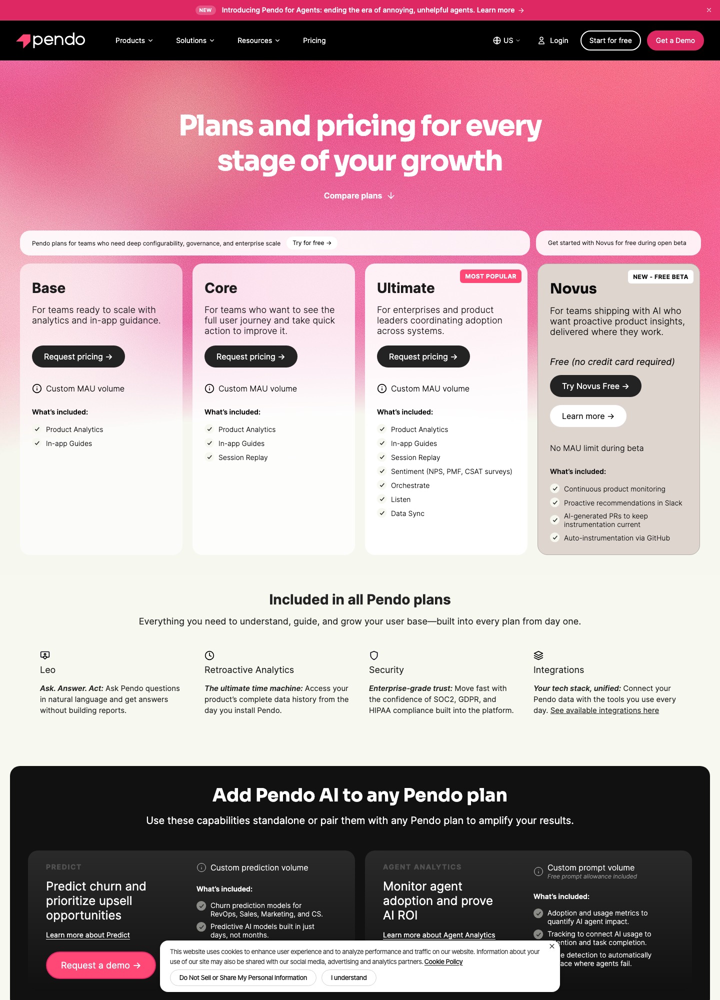Pendo pricing page, captured Oct 2026