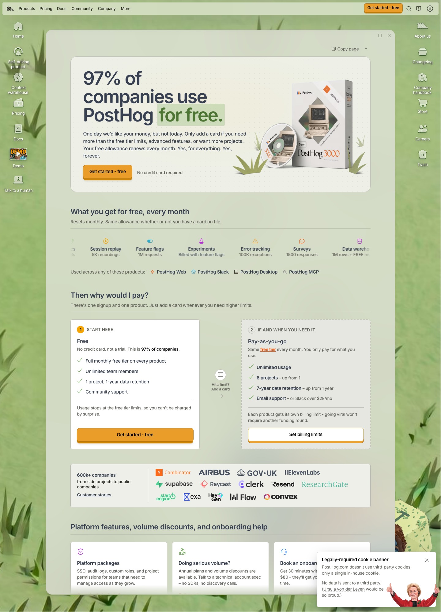 PostHog pricing page, captured Oct 2026
